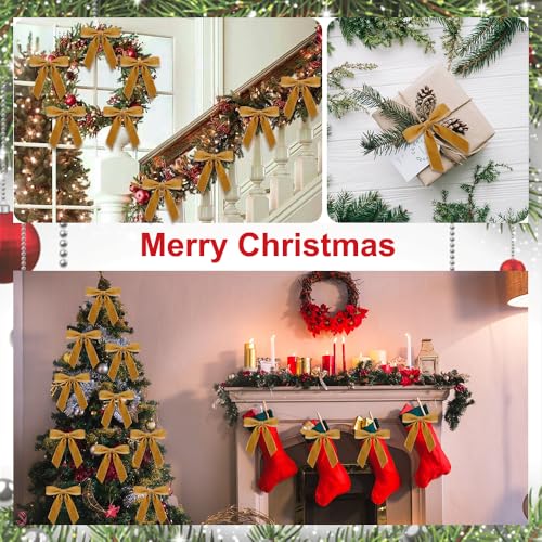 24pcs Velvet Christmas Tree Topper Bows - 4.5x4.5 Inch Holiday Decor
