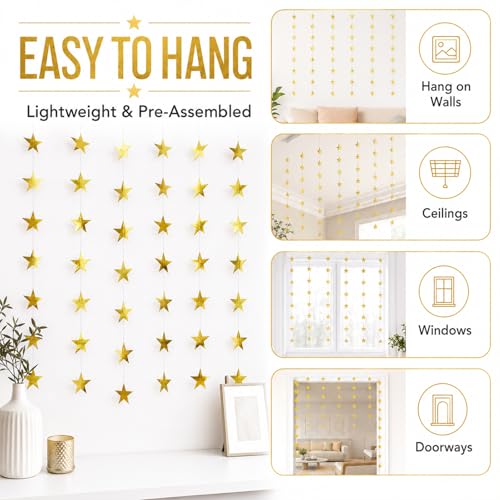 Gold Glitter Star Garland - 78 Feet Hanging Decoration for Parties