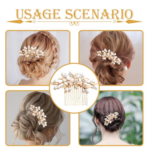 Bridal Gold Pearl Flower Hair Comb - Vintage Wedding Hair Accessory