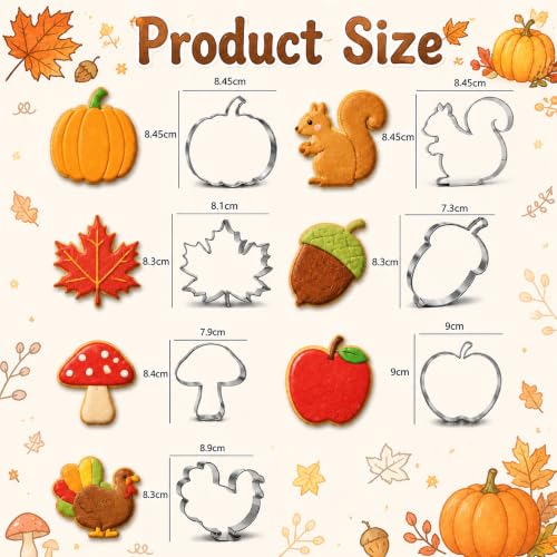 OHOME Fall Cookie Cutters - 7PCS Stainless Steel Thanksgiving Biscuit Molds