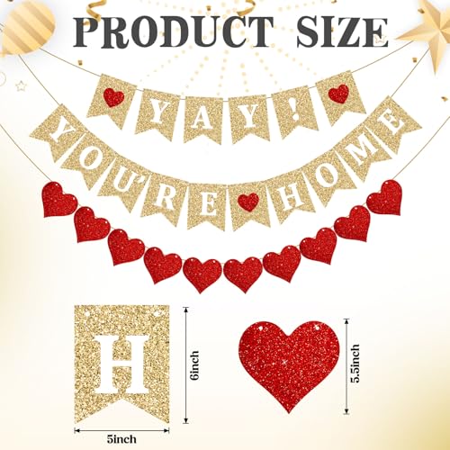 Peryiter Gold Glitter Welcome Home Banner - Pre-Strung Party Decoration
