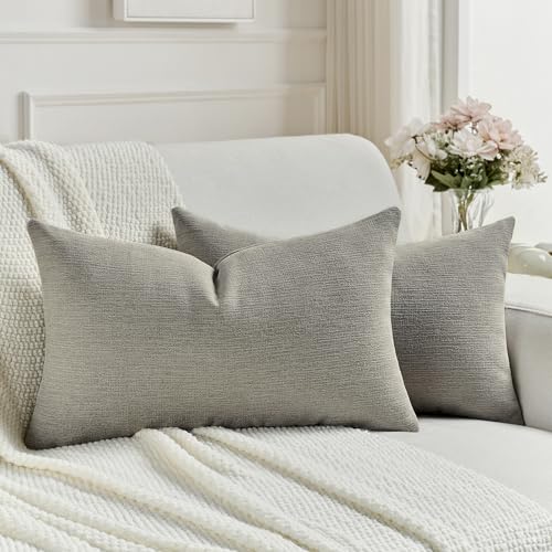 FUTEI Pack of 2 Smoke Gray Faux Linen Throw Pillow Covers 12x20
