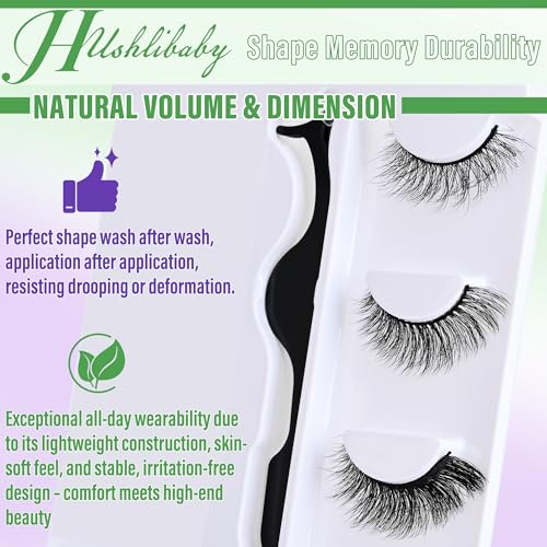 Hushlibaby Natural Wispy False Eyelashes - 6 Styles Soft Cotton Band Reusable Lashes with Tweezers