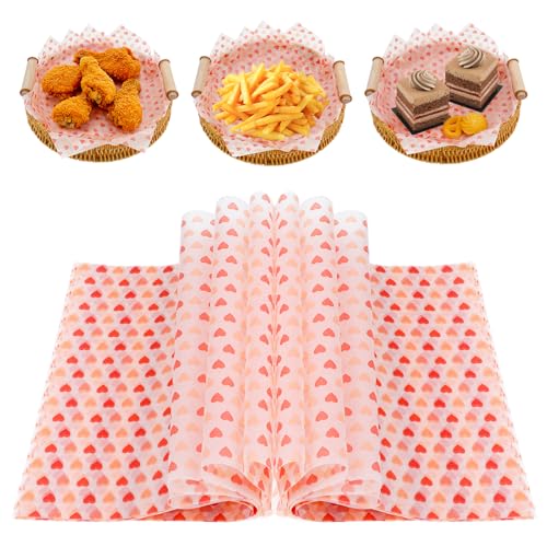 Larrel 50PCS Pink Love Wax Paper Sheets - Greaseproof Food Wrapping Paper