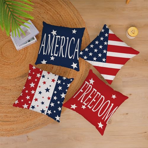4th of July Velvet Throw Pillow Covers 18x18 (Set of 4) - Patriotic American Flag Decor