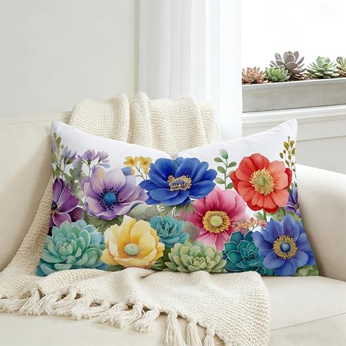 Botanical Watercolor Lumbar Pillow Cover - Set of 2 Velvet