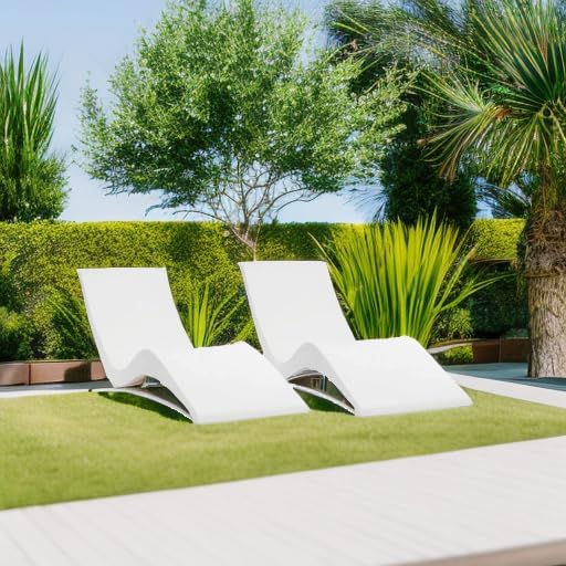 Aqua Outdoors Pool Chaise Lounge Chairs - Water-Weighted Lounger for Ledge & Shelf, Classic White, Set of 2