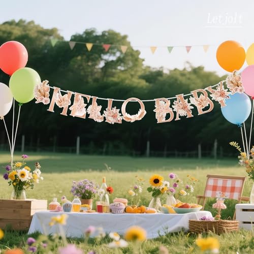 Hello Baby Boho Floral Garland Banner for Baby Shower Nursery Decor