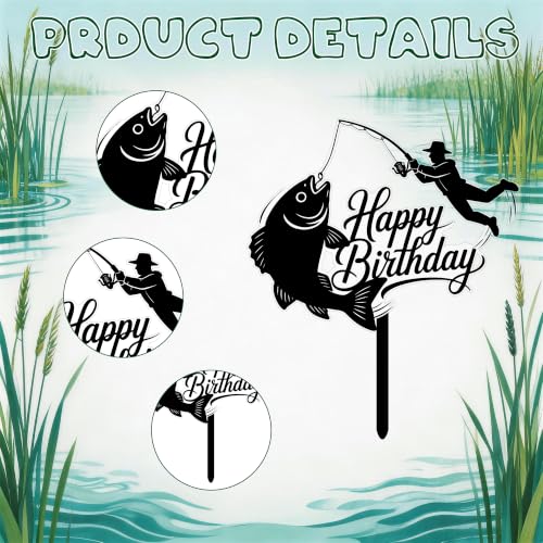 Fishing Birthday Cake Topper - Acrylic Gone Fishing Decor for Men