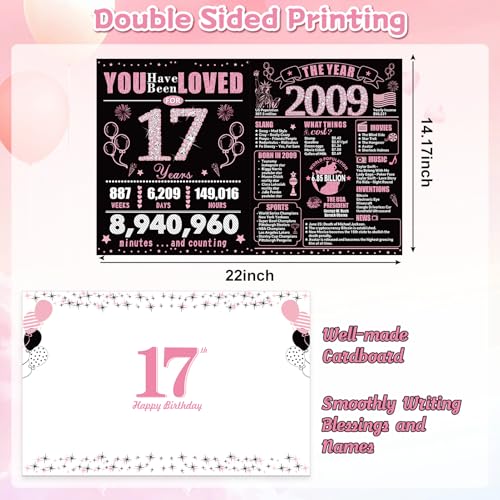 Large 17th Birthday Card - 2009 Themed Pink & Black Signature Guest Book