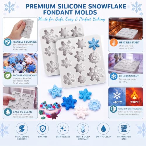 Gray 2-Pack 3D Snowflake Silicone Mold for Cake and Craft Decorations