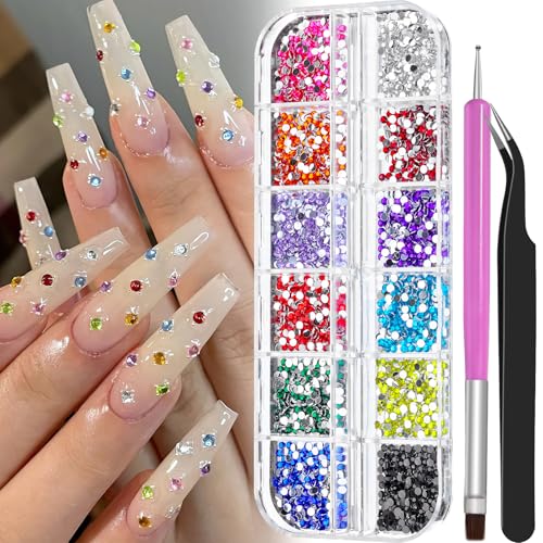 4000pcs 2mm Flatback Nail Art Rhinestones with Tweezers and Brush