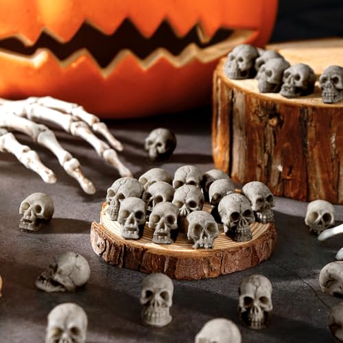 24 PCS Mini Skull Heads - Realistic Resin Figurines for Halloween Decor