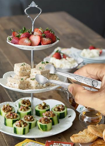 HINMAY 6PCS Mini 5-Inch Silver Serving Tongs for Sugar Candy & Appetizers
