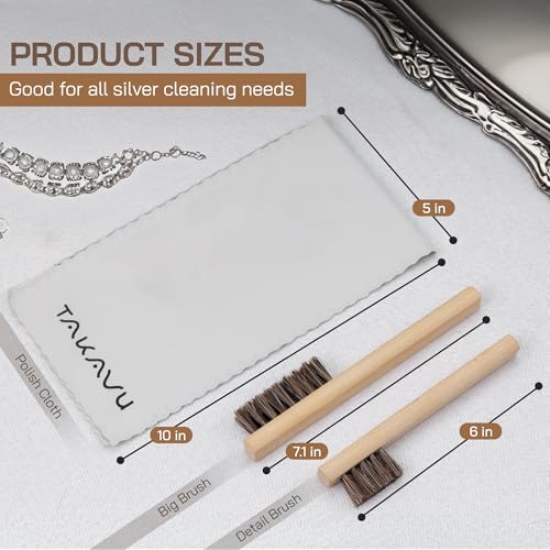 Horsehair Brush Set - 2pcs Silver Cleaning Brushes & Polish Cloth for Jewelry