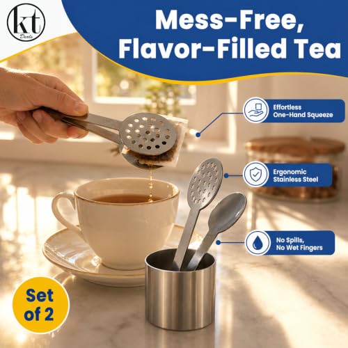 Stainless Steel Tea Bag Squeezer Tongs - 2 Pack Gripper & Strainer