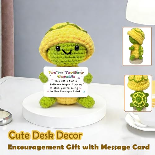 Crochet Turtle Capable Gift with Affirmation Cards - Handmade Support Decor