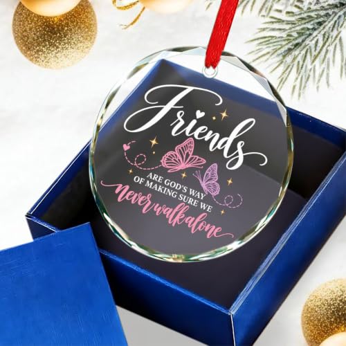 Friendship Christmas Ornament - Glass Keepsake with Butterfly Design & Inspirational Message