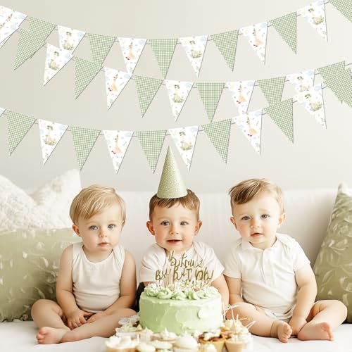 Goose Pennant Banner - 3Pcs Green Gingham Bunting Flags for Parties