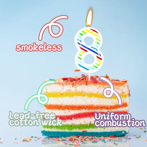 Rainbow Stripes Number 1 Birthday Candle - 2.4 Inch Multicolor