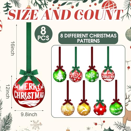 Wooden Christmas Kitchen Cabinet Decor Large Hanging Ornament - Ball Style, 8 Pcs
