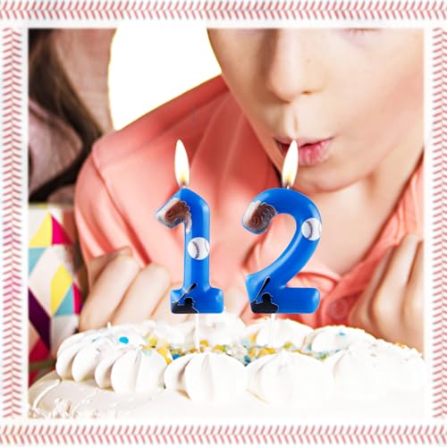 Blue Baseball Number 6 Birthday Candle Cake Topper for Sports Party