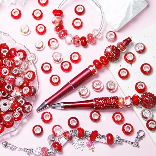 60 Pcs Red Large Hole Beads 14mm European Craft Beads for DIY Jewelry Making
