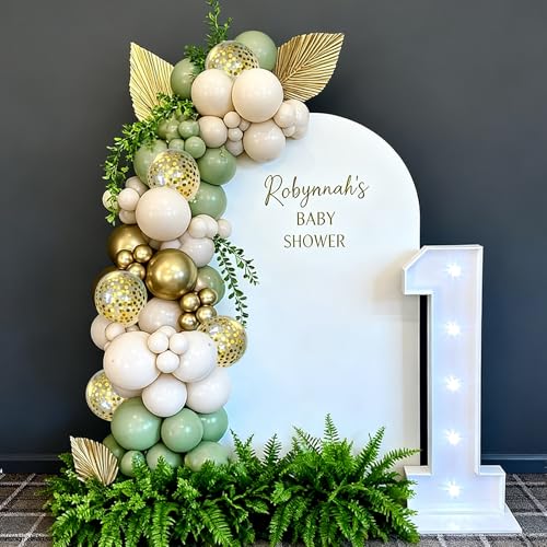 60pcs Sage Green and Gold Balloon Kit with Sand White Balloons for Party Decor - Includes Ribbons & Glue