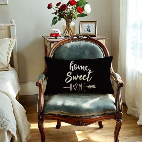 7COLORROOM Farmhouse Black Pillow Cover 12x20 Inches Home Sweet Home Quote