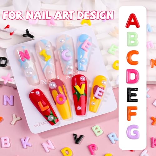 300Pcs 3D Kawaii Letter Nail Charms Flatback Resin Alphabet Rhinestones