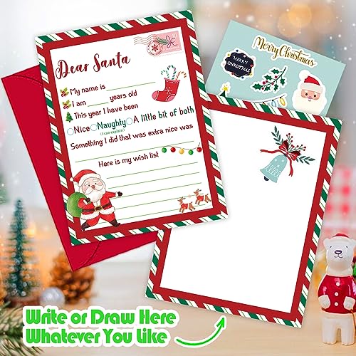 Christmas Letter to Santa Kit - 8 Sets with Envelopes, Labels & Stickers