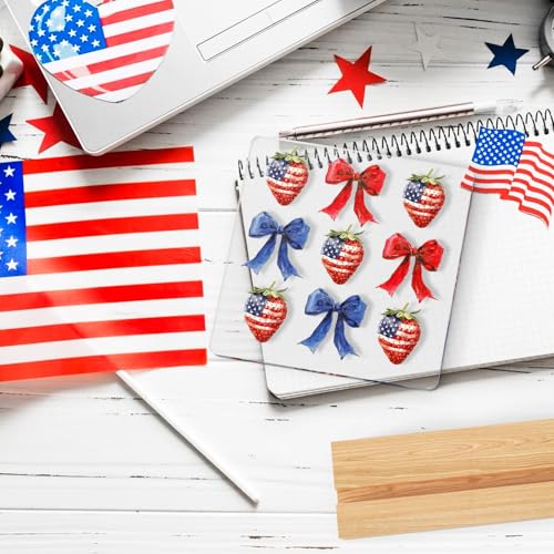 Patriotic Strawberry Acrylic Plaque with Wooden Stand for Independence Day Decor