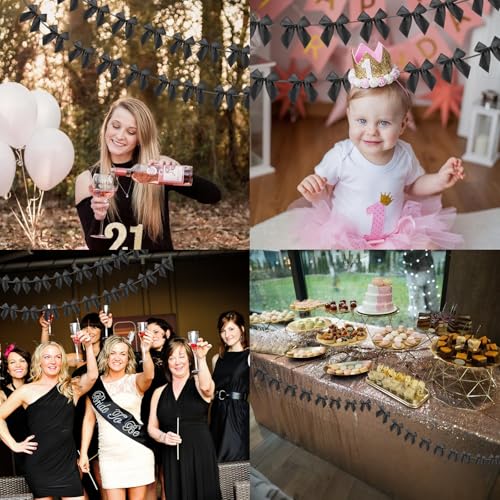 Black Bow Garland Banner Set - 2 PCS for Party Decorations