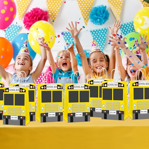 12 Pack School Bus Party Favor Bags with Handles - Kids Treat Bags