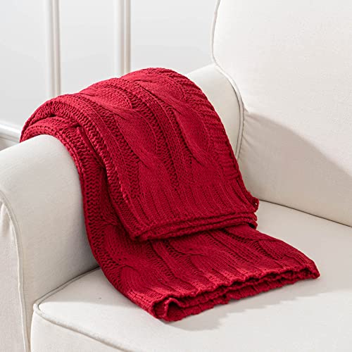 Christmas Red Cable Knit Throw Blanket - 50x60 Inches for Couch