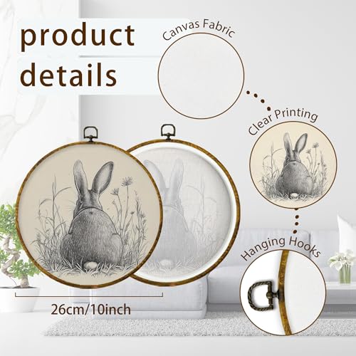 Easter Bunny Round Wall Art - Framed 10x10 Inch Farmhouse Decor