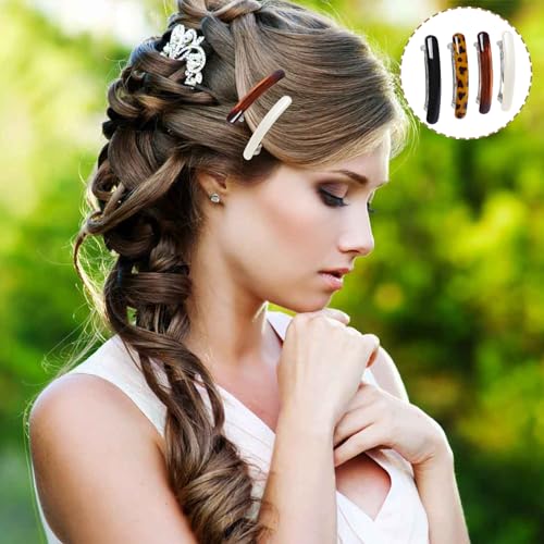 Nouiseuns Tortoise Shell Hair Barrettes 4-Pack French Hair Clips for Women