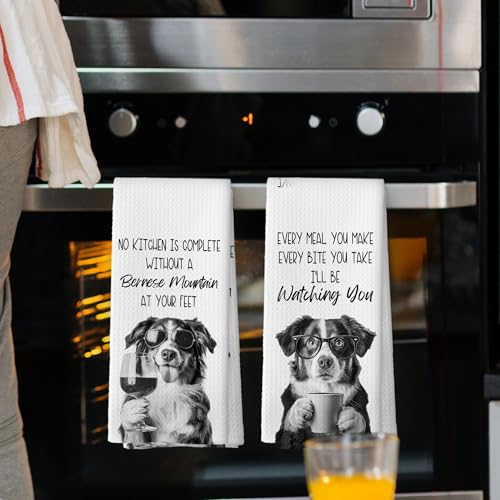 Bernese Mountain Dog Kitchen Towels Set of 2 Microfiber Waffle Weave