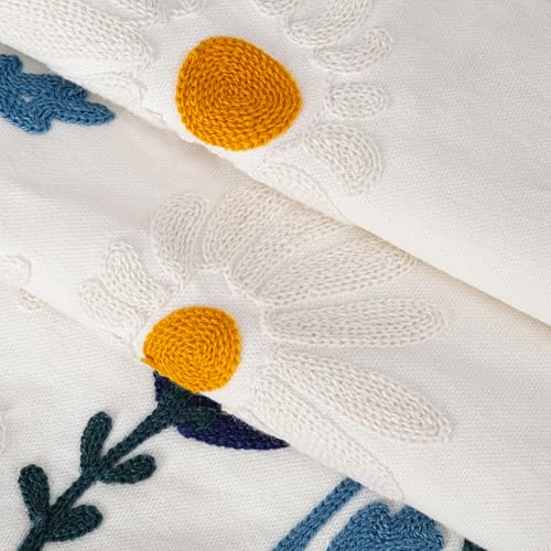 Merrycolor Floral Embroidered Pillow Cover 18x18 Cotton Canvas