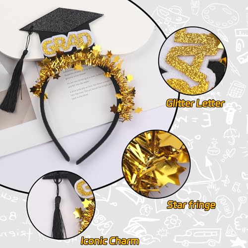 Ecuupas Class of 2025 Graduation Cap Headband with Tassel and Gold Ribbon