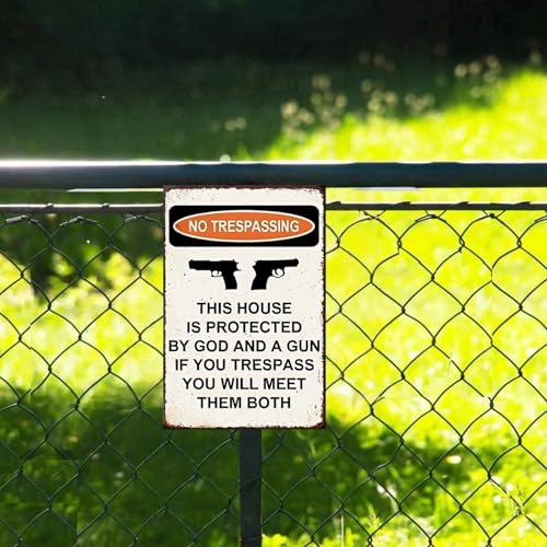 Protected by God and Gun Sign-Tin Funny Warning Signs for Outdoor