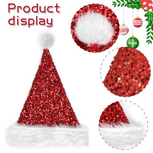 Hikkcos Red Sequin Santa Hat - Sparkly Christmas Party Cap for Adults