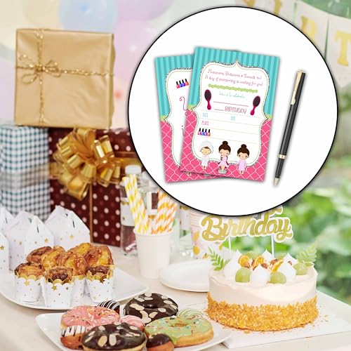 Spa Birthday Invitations for Girls - 20 Pack with Envelopes (4x6)