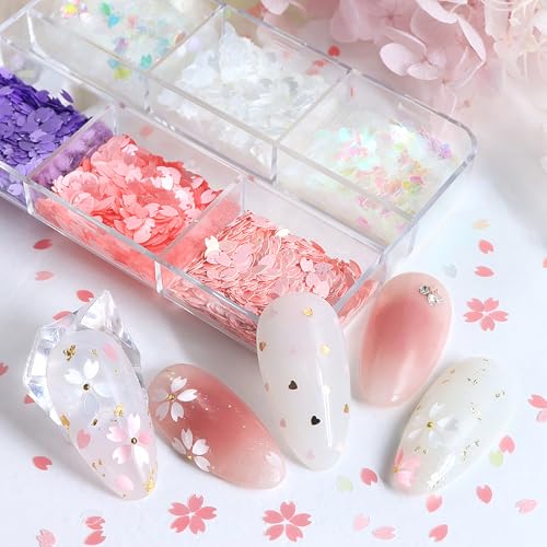 MOLILON 3D Holographic Cherry Blossom Nail Glitter Sequins Set with Tools