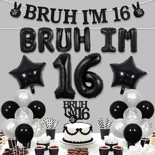 Bruh I'm 16 Birthday Party Decorations Set for Teen Boys
