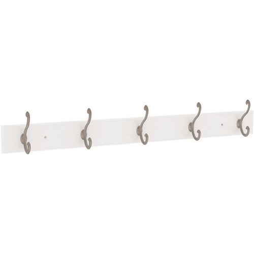 Franklin Brass Scroll Wall Mounted Pure White 27 in. Coat Rack, 5 Nickel Hooks, B46714K-PMN-R