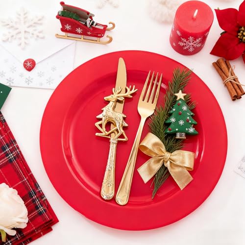 Red Disposable Plastic Plates for Party - 50 Pack Heavy Duty Dinner & Dessert