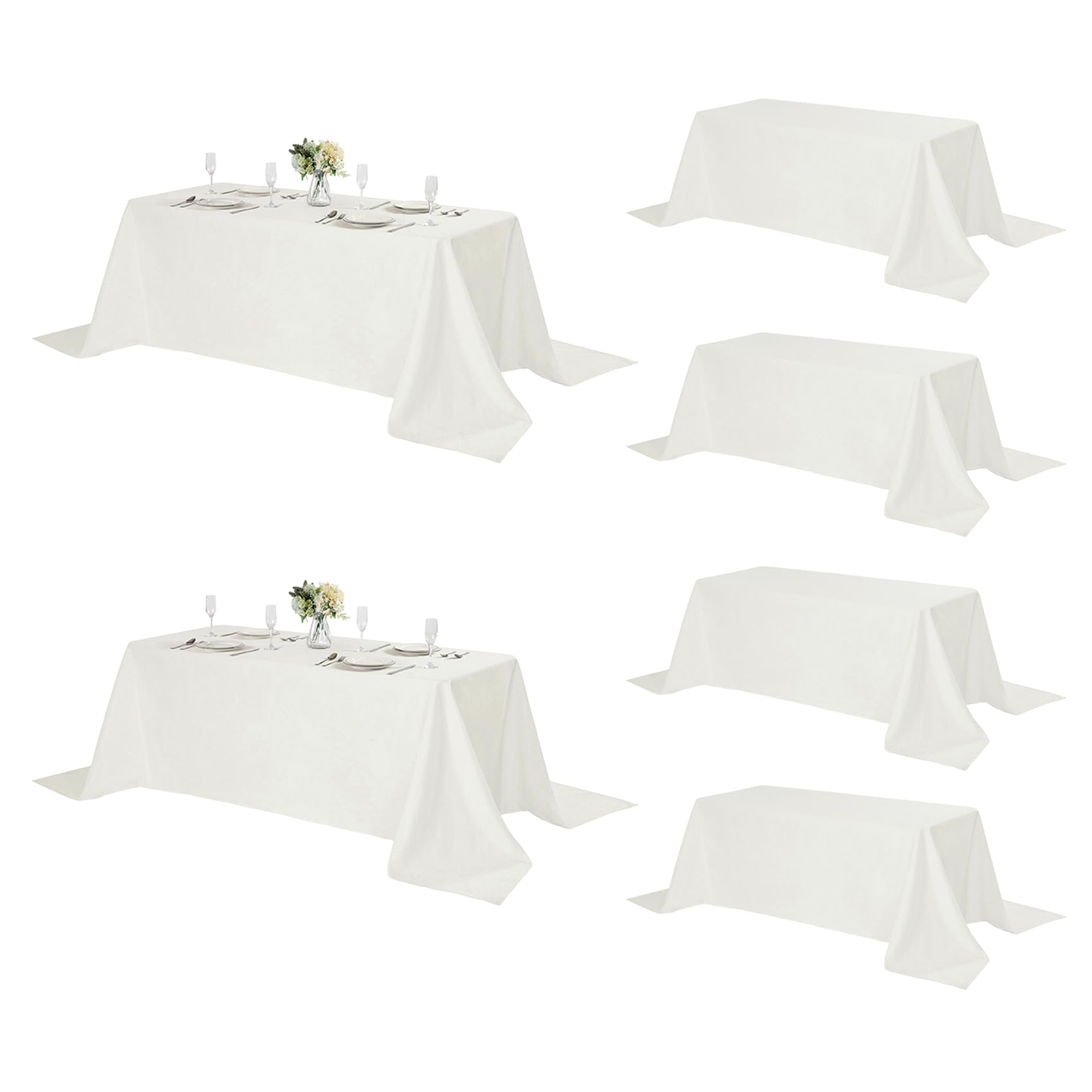 Fokitut 6 Pack Rectangle Tablecloth, 90x132 Inch, Stain Resistant and Wrinkle Polyester Table Cloth, Fabric Table Cover for Kitchen Dining, Wedding, Party, Holiday Dinner-Ivory