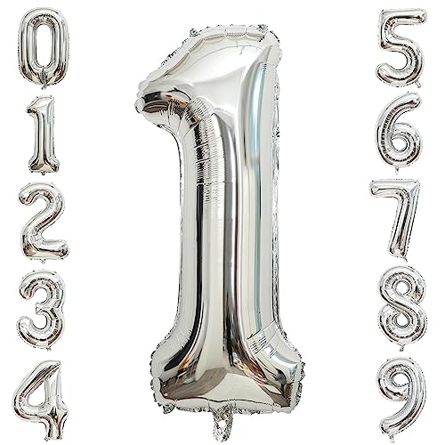 Silver Number 1 Balloon - 40 Inch Foil Mylar for 1st Birthday Party