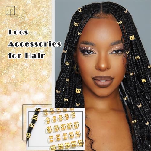 NAISKA 30Pcs Gold Hair Cuffs and Dreadlock Beads for Braids